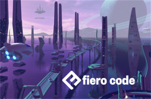 Futuristic city design and Fiero Code logo