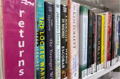 Shelf with recently returned library books
