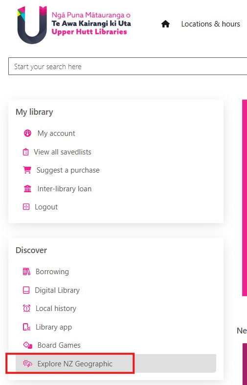 Screenshot of the Upper Hutt Libraries online catalogue